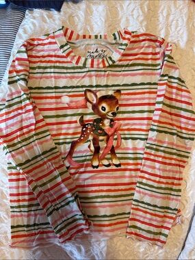 Made by Molly Kids' Red & Green Striped Reindeer Long Sleeve Tee